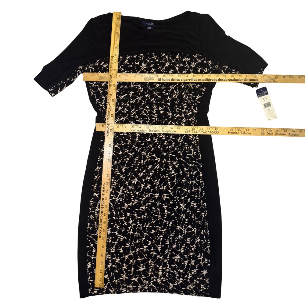 Chaps Women's Black Abstract Print Ruched Sheath‎ Dress Size L NWT - Picture 4 of 6